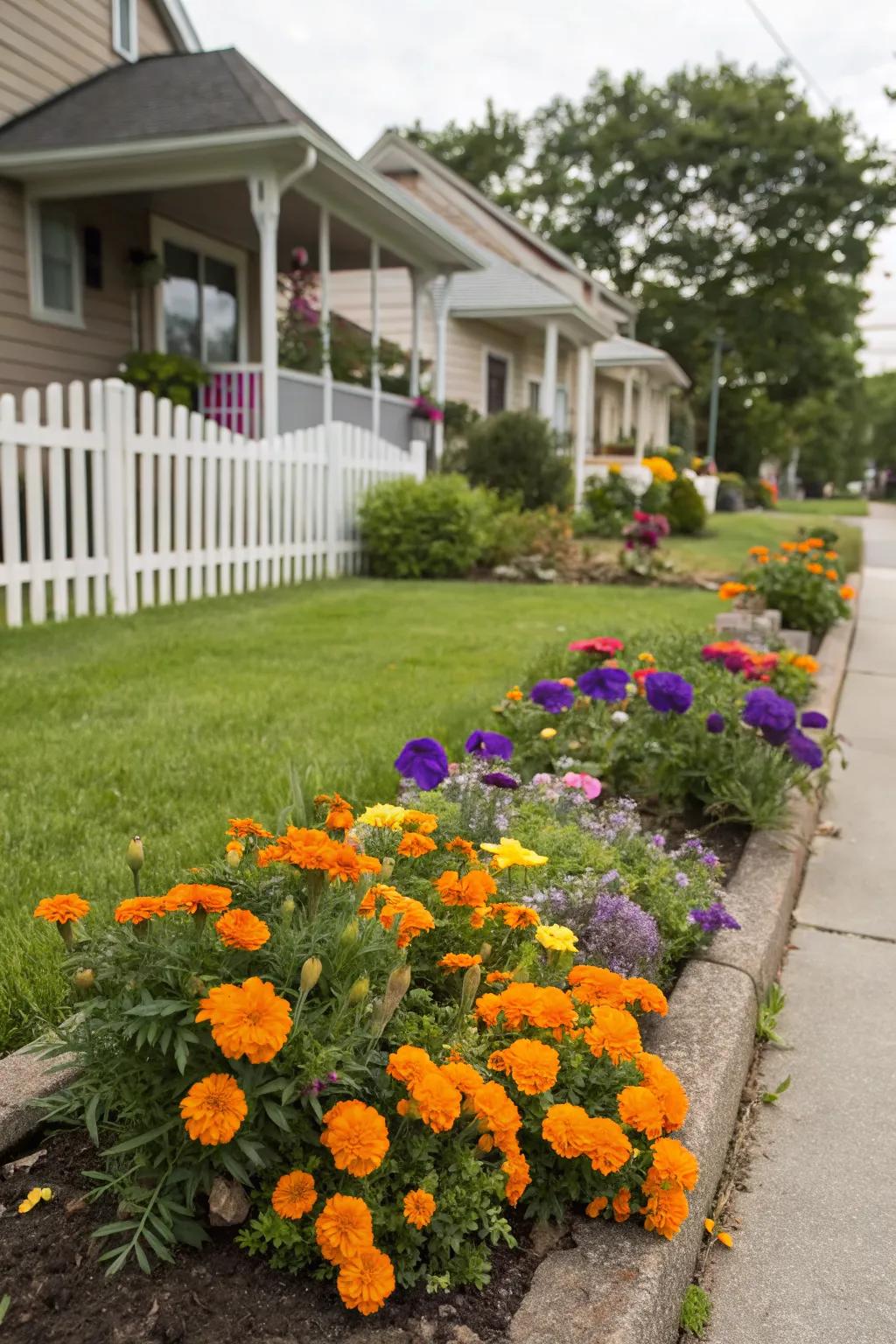 Bright blooms create a cheerful welcome.