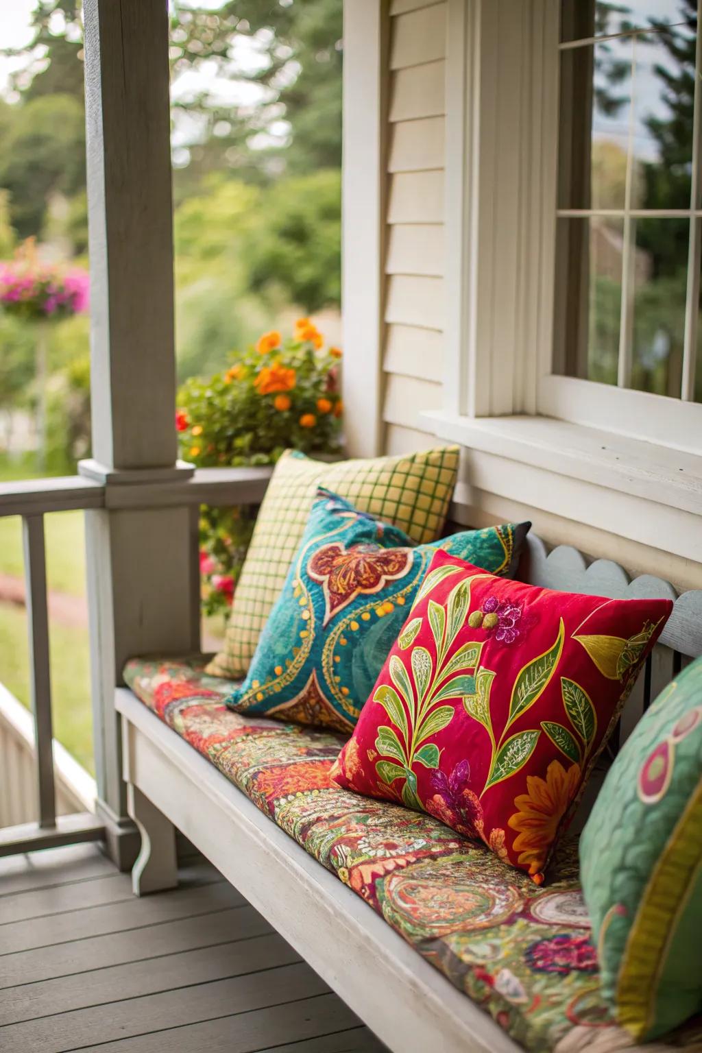 Brighten up your bench with vibrant cushions for an instant mood lift.