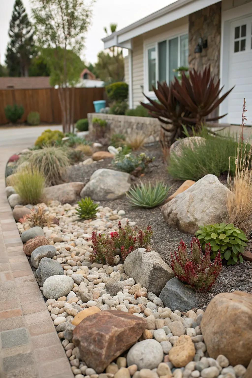 A rock garden adds texture and charm to your front yard.