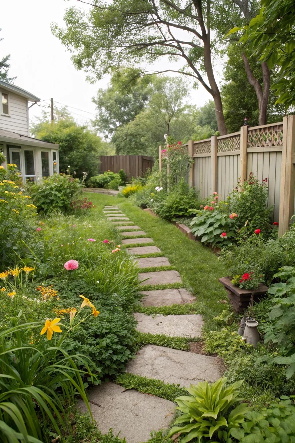 Guide guests through your garden with a charming stepping stone pathway.