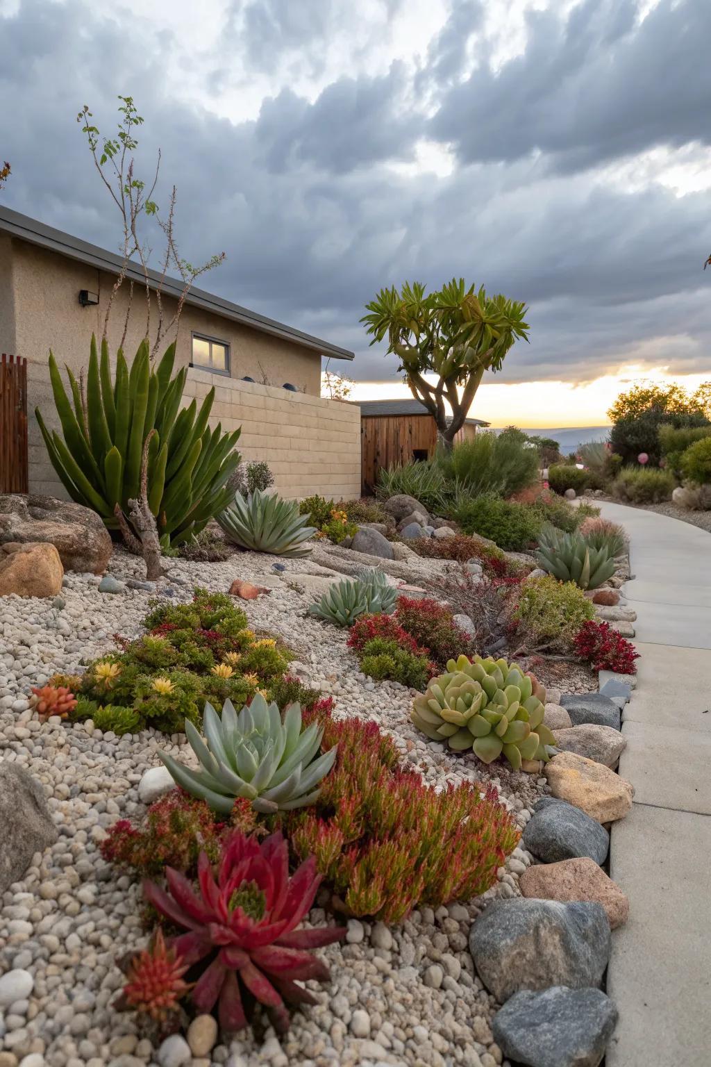 A vibrant display of succulents in a xeriscape garden.