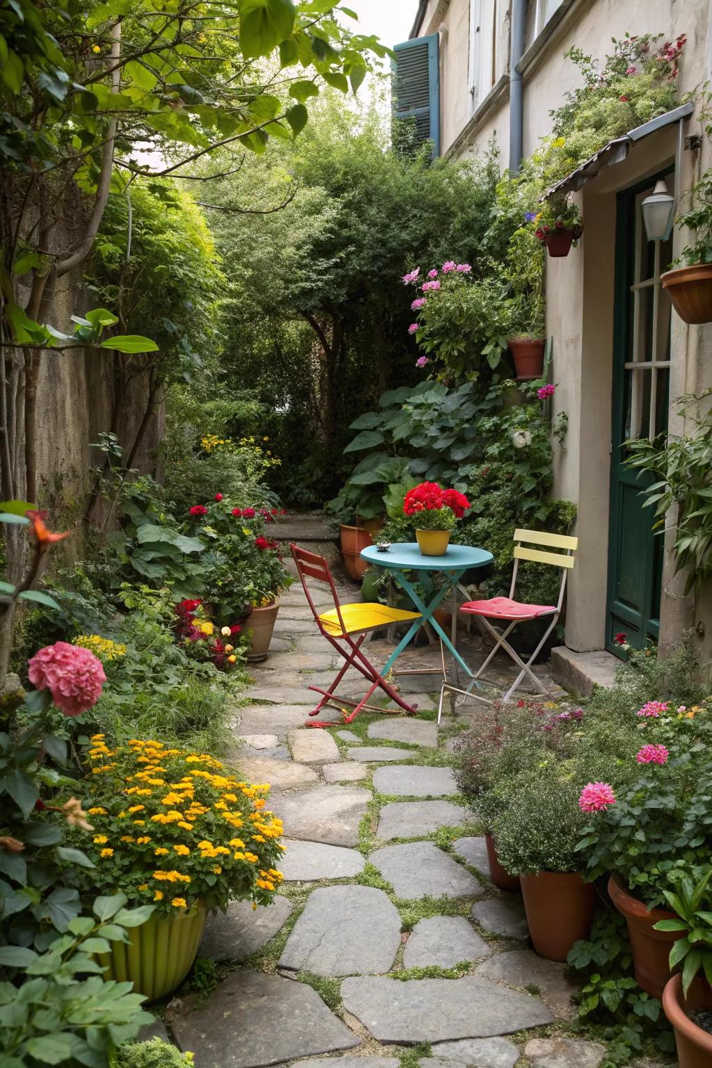 A bistro set adds charm to any small garden.