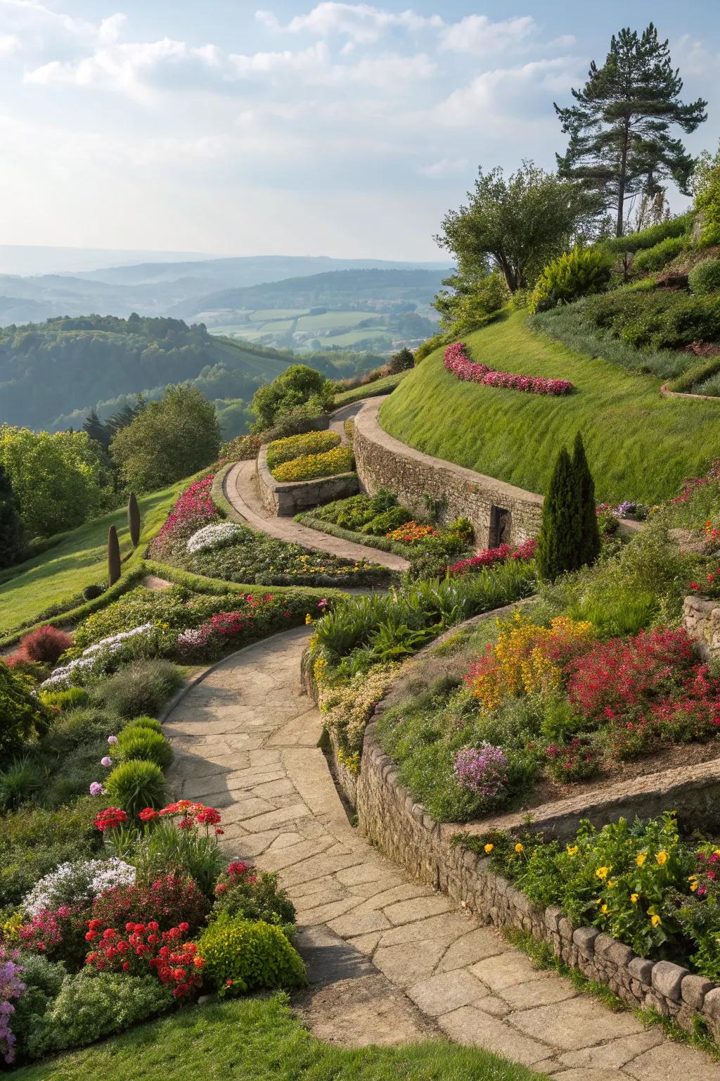 Terraced gardens make the most of your hill's elevation.