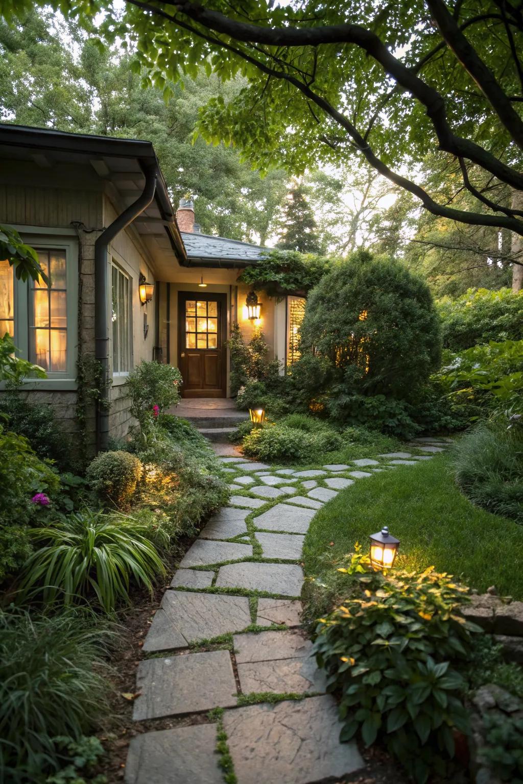 Stone pavers create a beautiful, structured entryway.