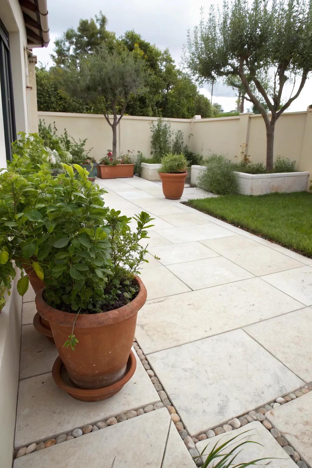 Limestone pavement on a small Mediterranean patio.
