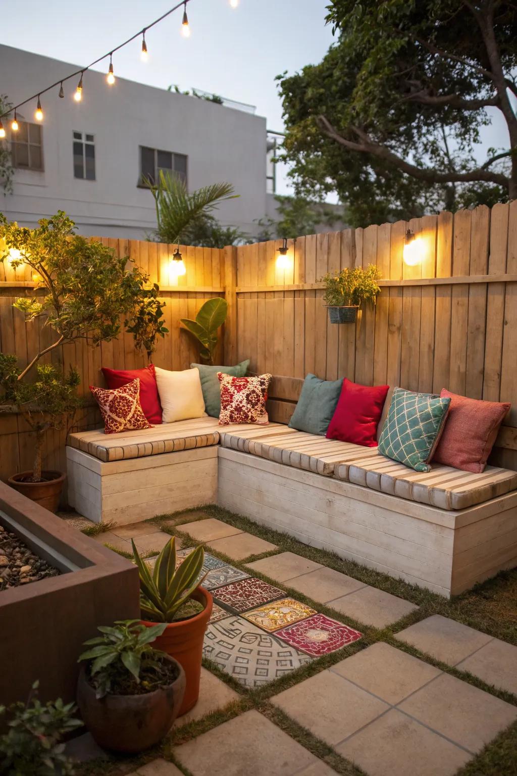 Create a cozy corner with L-shaped seating to maximize space.