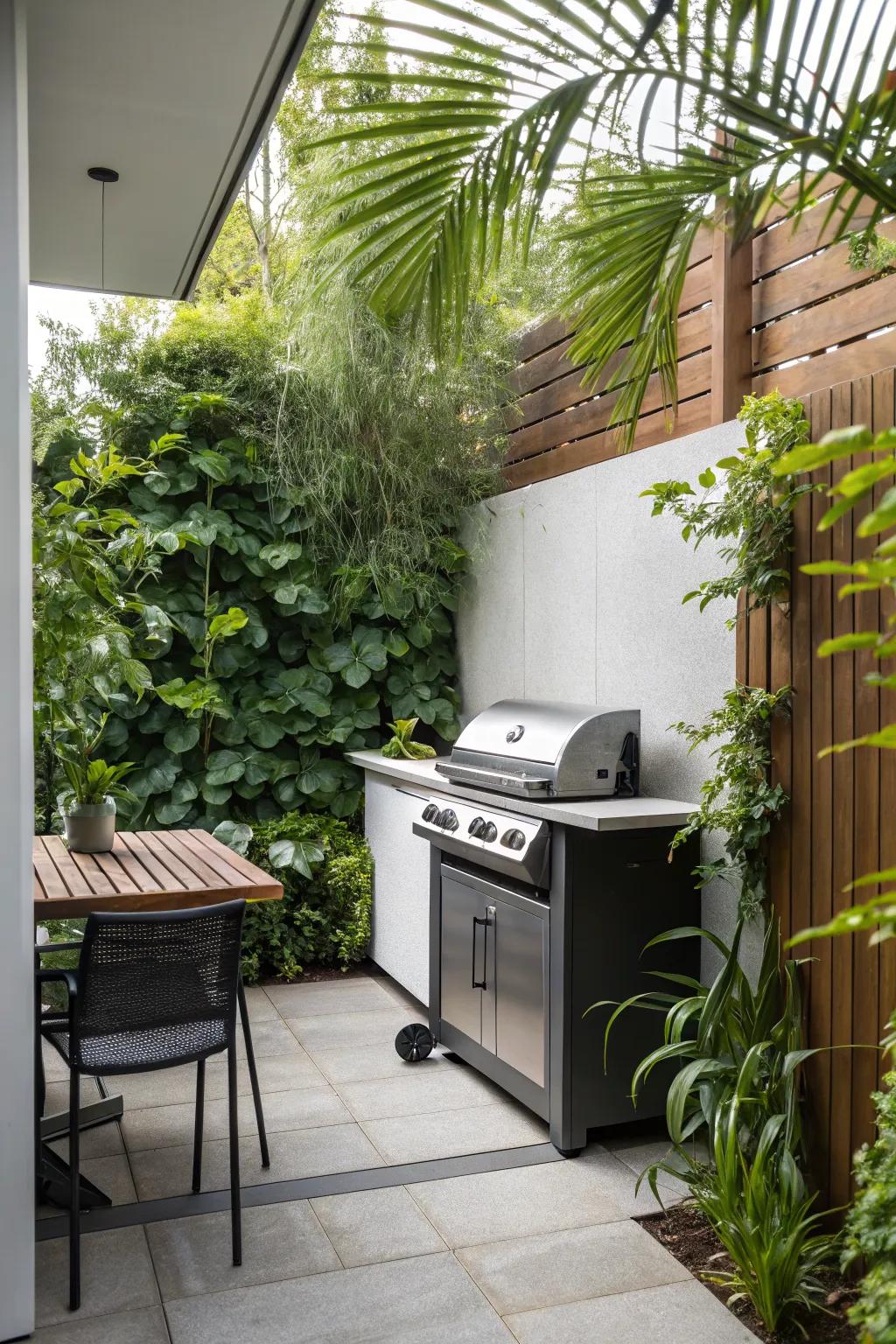 A modern compact grill station on a small patio.