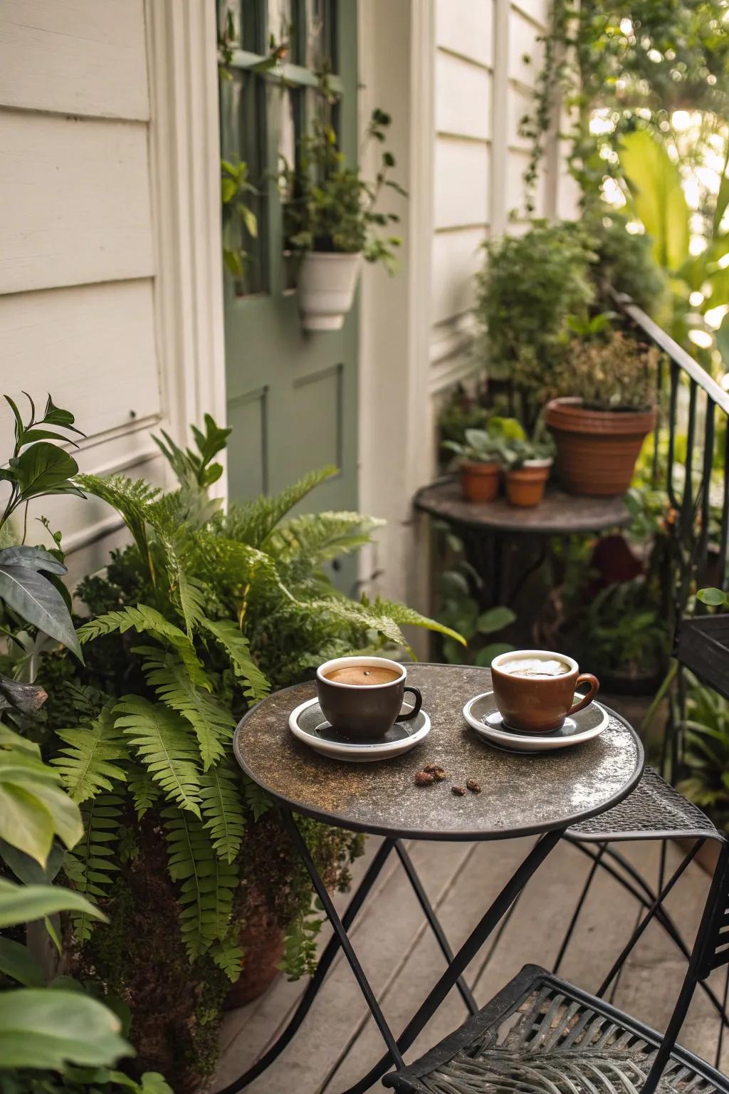 A compact bistro set is ideal for enjoying a cozy morning coffee.