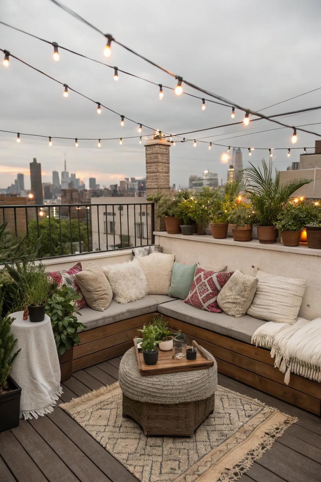 Corner seating transforms your rooftop into a cozy nook.