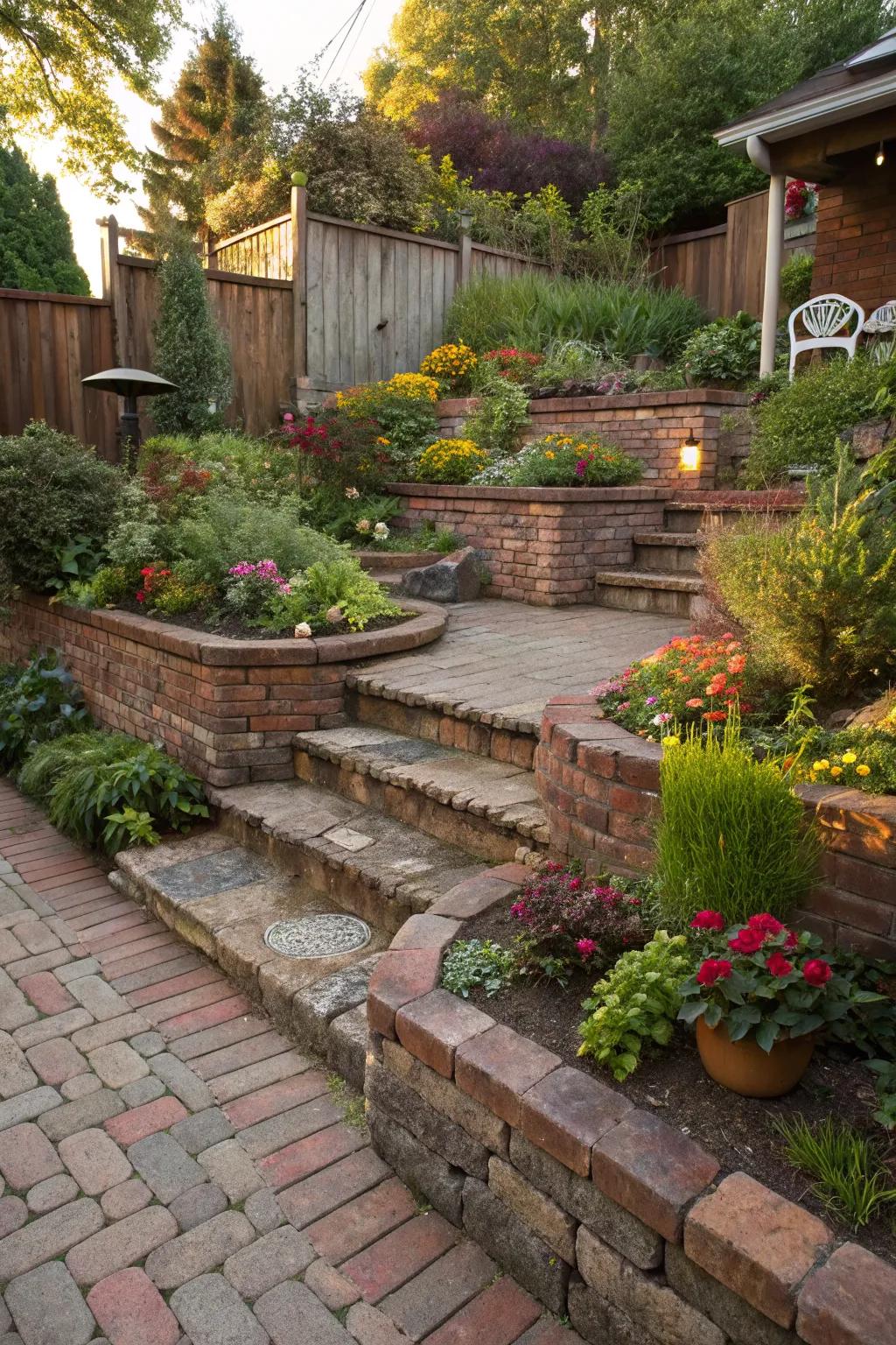 Create terraced levels using reclaimed materials to add dimension and usability to your yard.