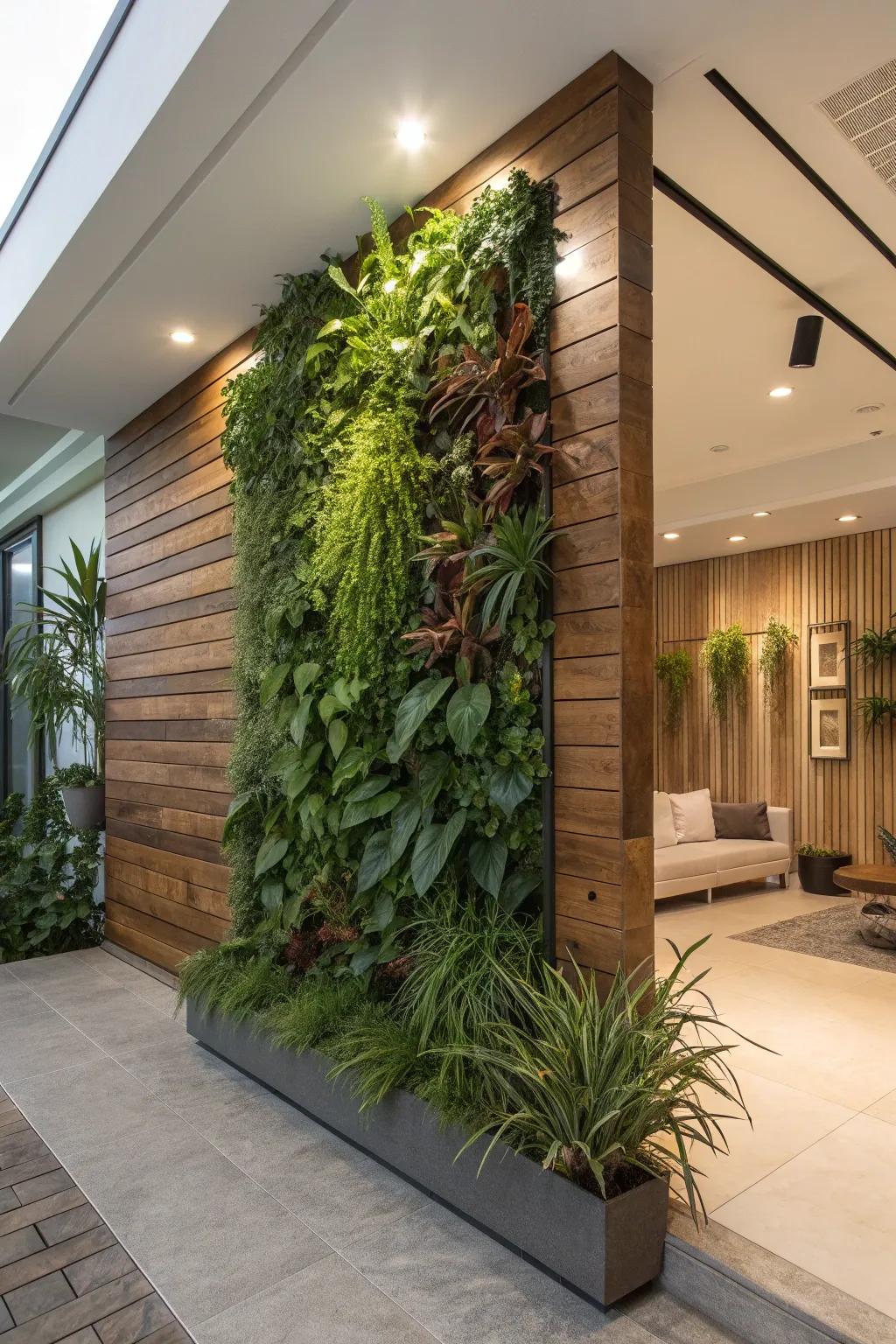 A vertical garden adds life to any wall, maximizing space beautifully.