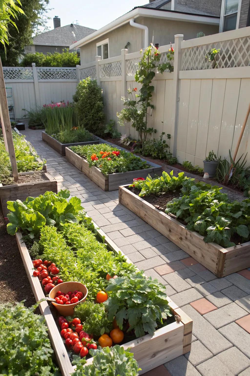 Raised beds offer a tidy and efficient gardening solution.