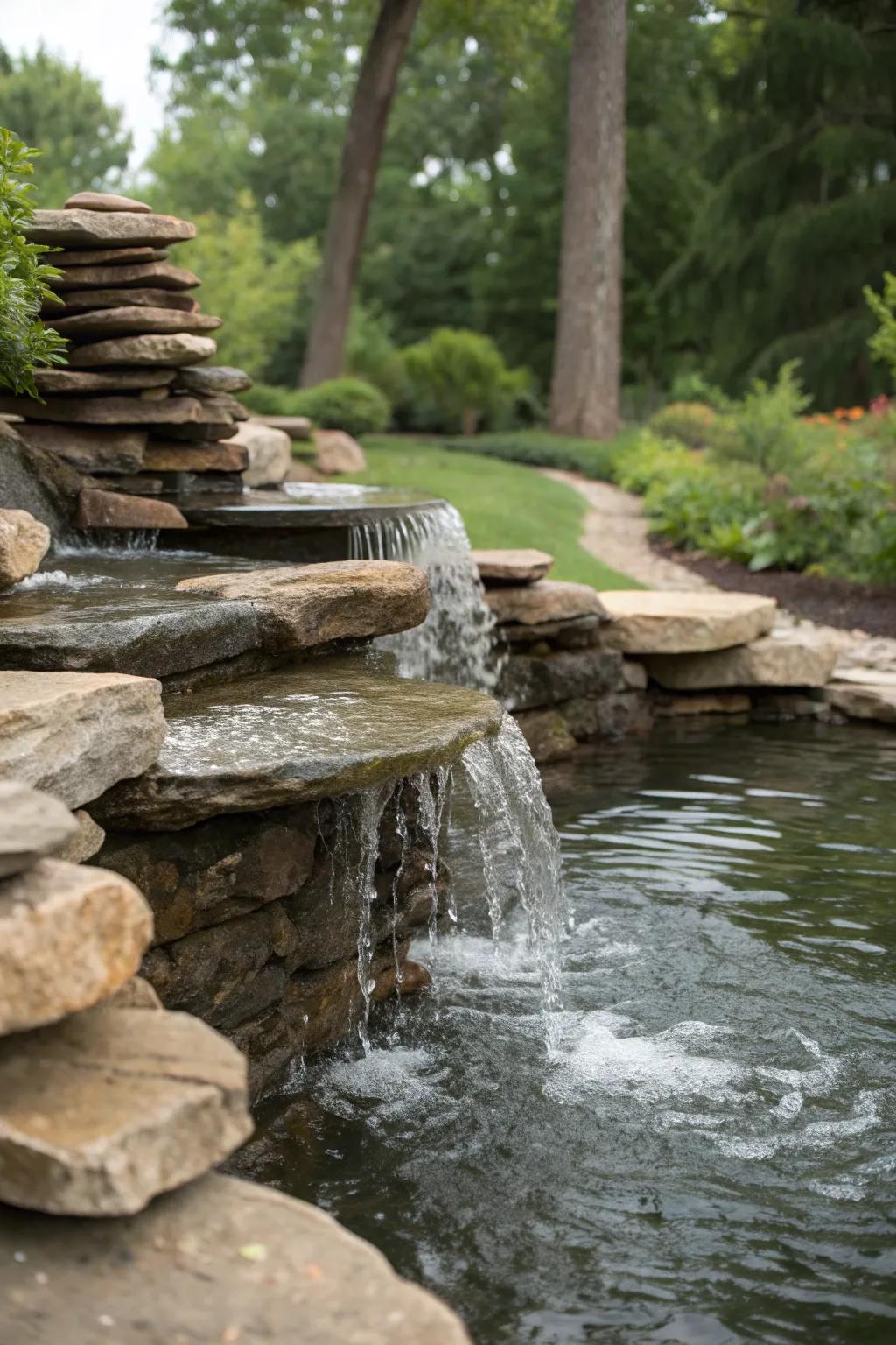 Enhance your garden with the timeless elegance of a natural stone waterfall.