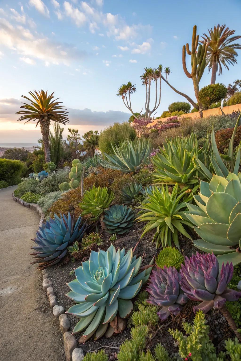 A diverse succulent garden perfect for Southern California's dry climate.