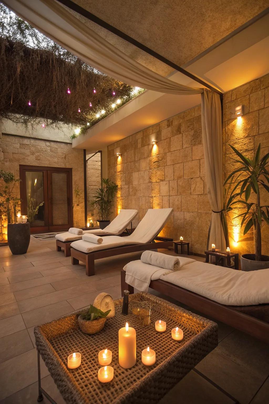 Warm lighting creates a relaxing and inviting atmosphere.