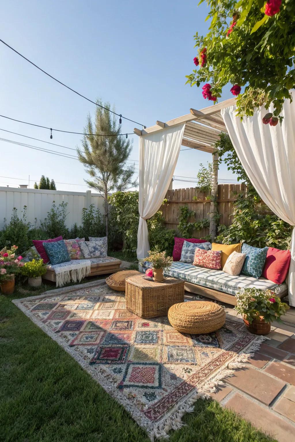 A cozy outdoor lounge perfect for relaxing and entertaining.