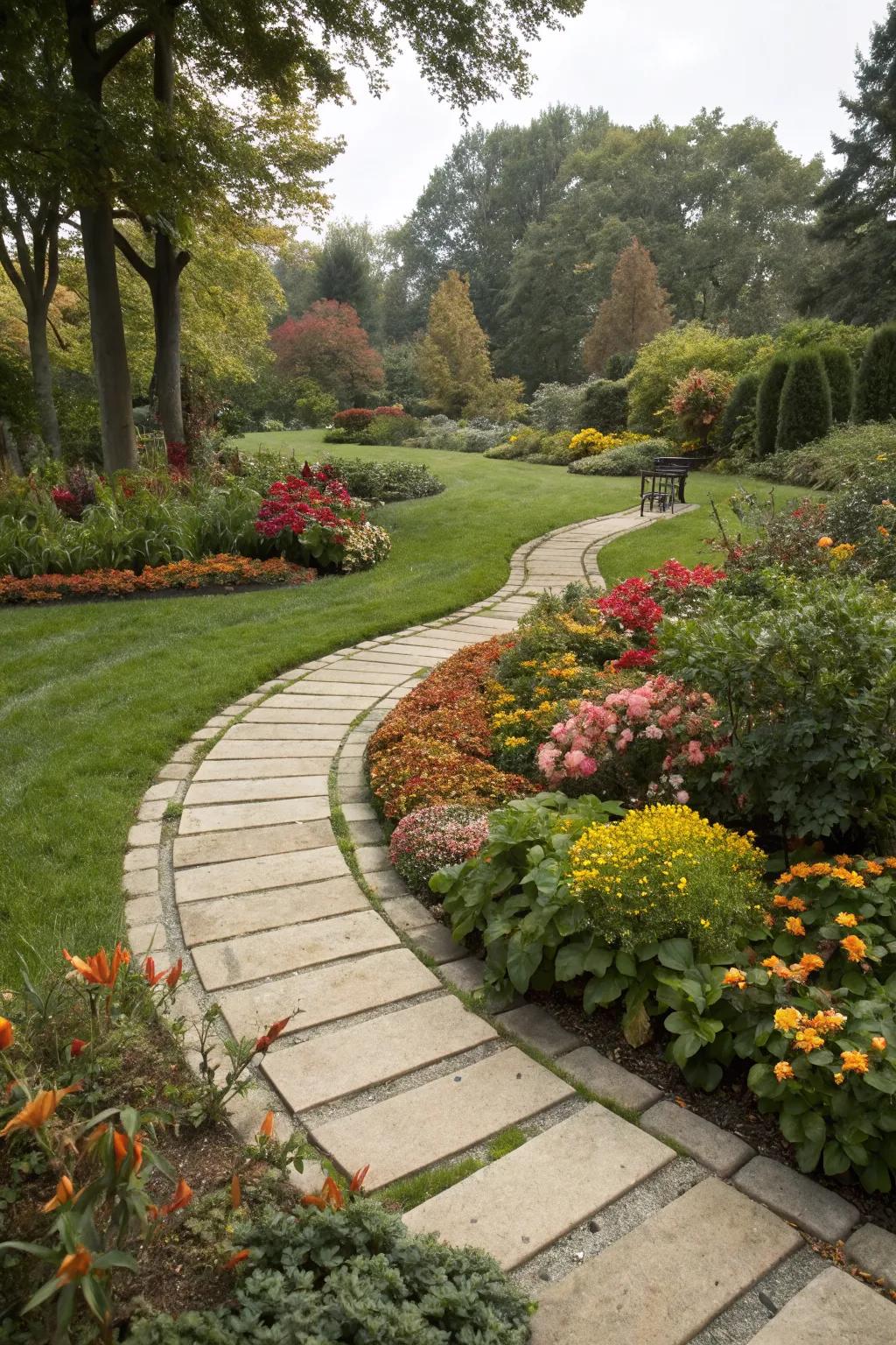 Curved paths add a graceful flow to your garden design.