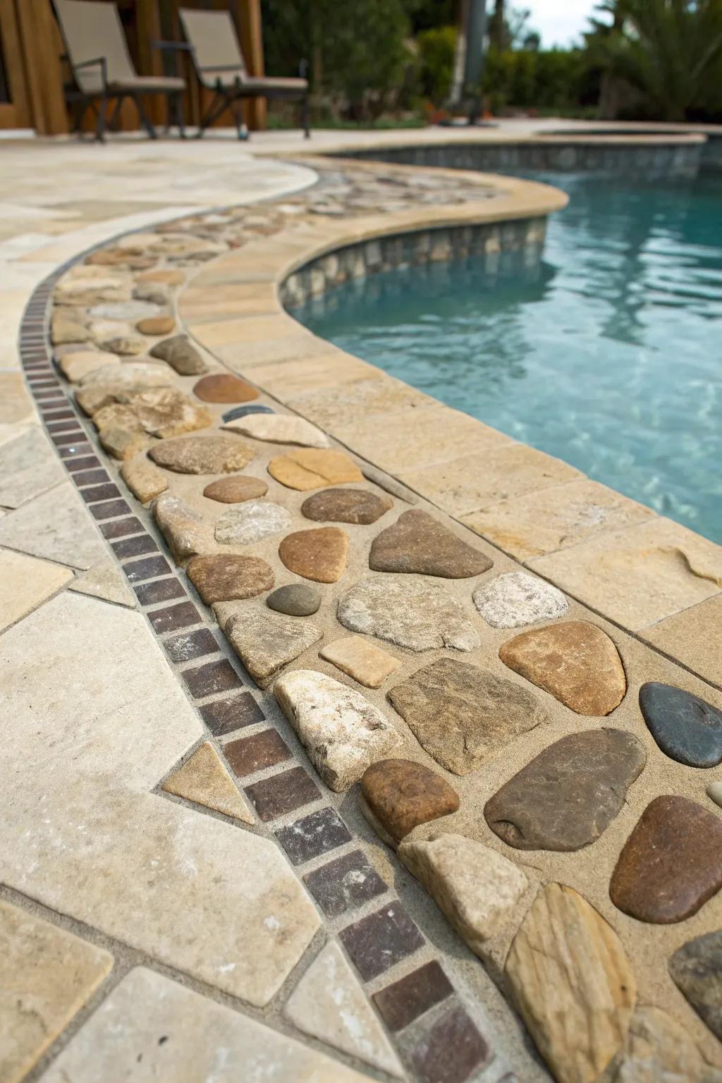 Natural stone decking adds rustic charm to your pool area.