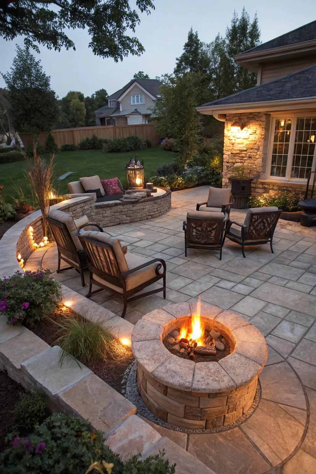 Create warmth and ambiance with a fire pit centerpiece on your patio.