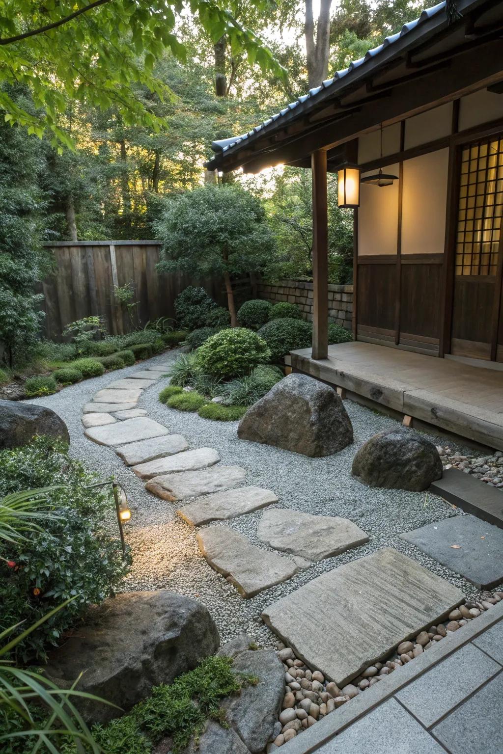 A cost-effective gravel and stone patio combination.