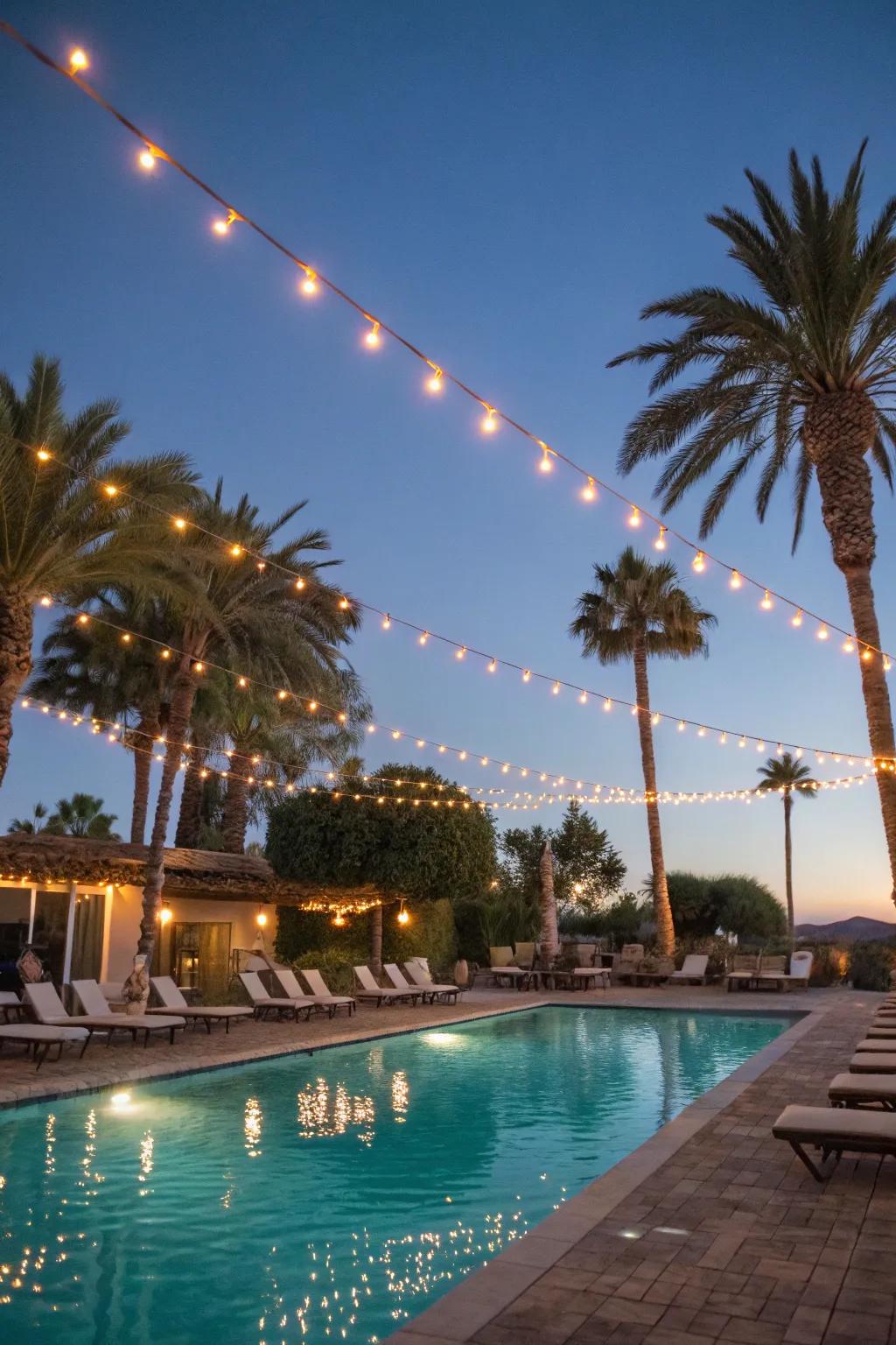 Zig-zag string lights bring a playful touch to your pool area.