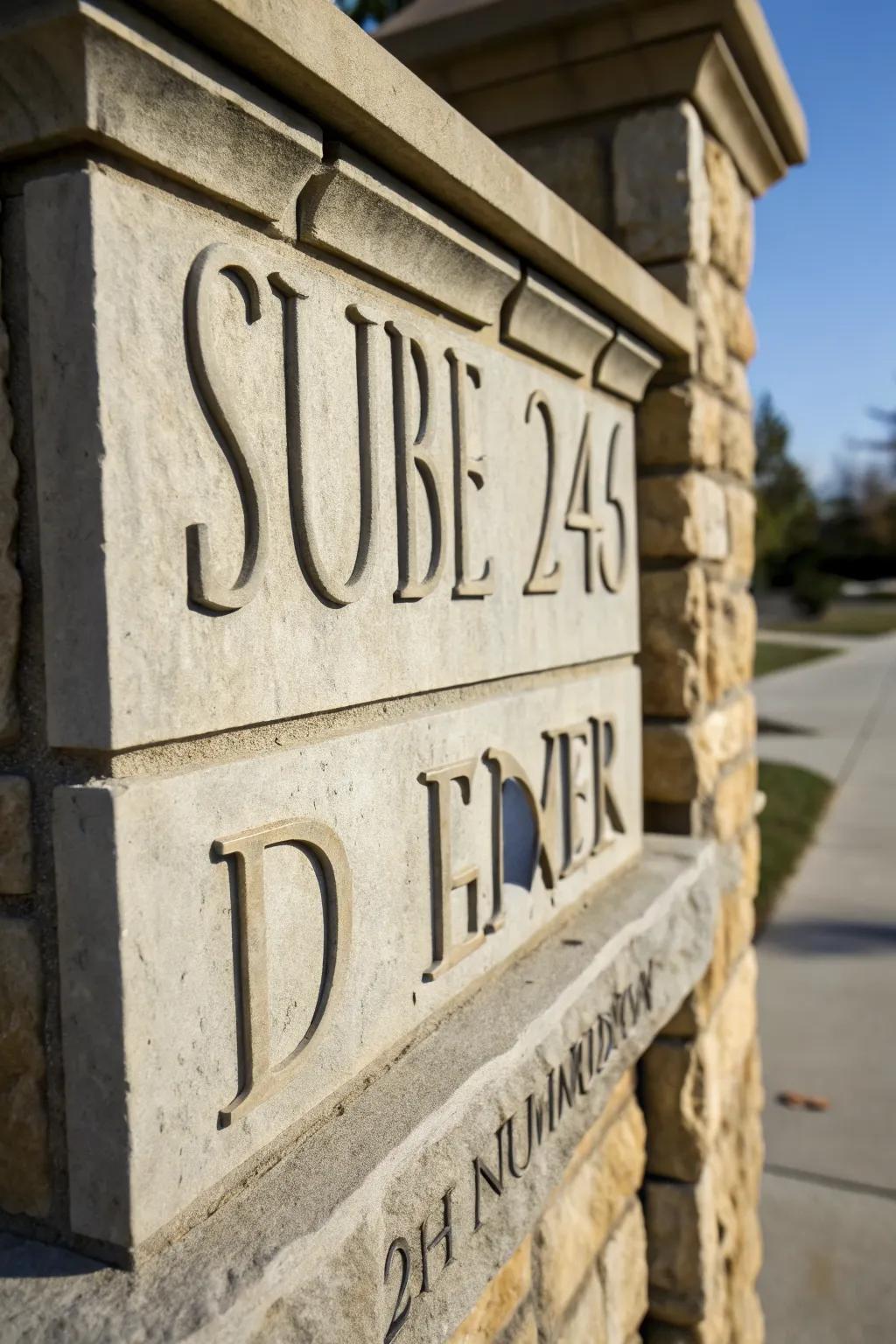 A stone monument sign with bold lettering creates a lasting impression.