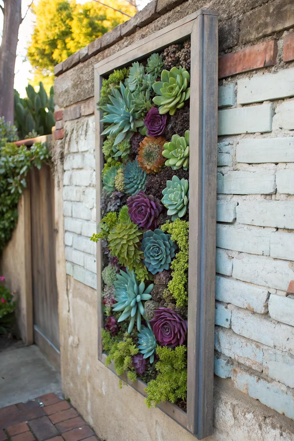 A stunning vertical wall planter filled with vibrant succulents
