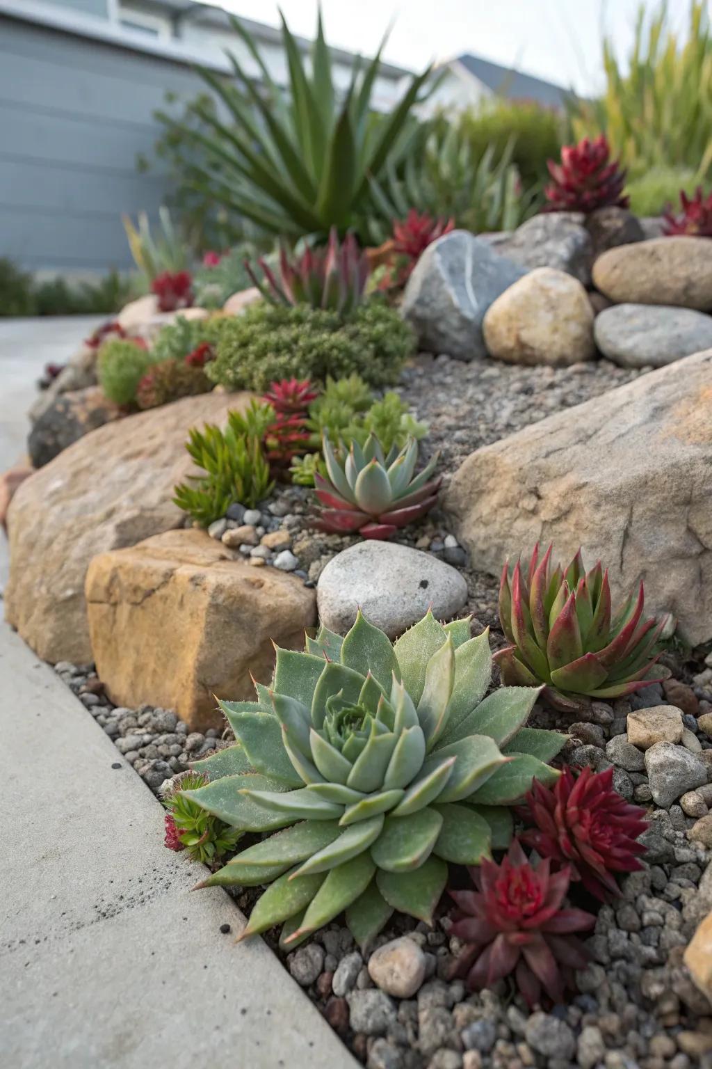 A colorful mix of succulents that bring life and vibrancy to the garden.