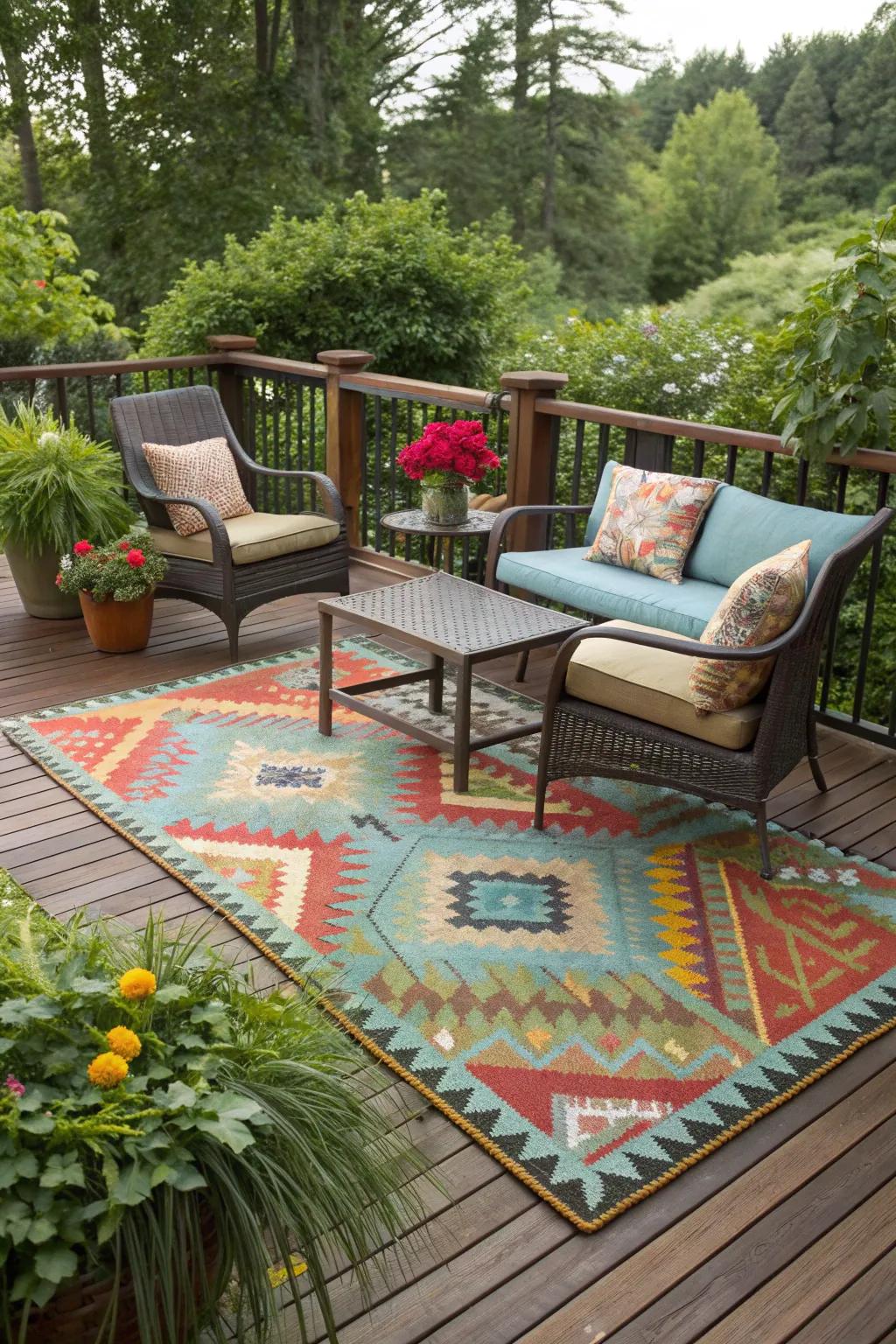 An outdoor rug can transform your deck into a cozy, defined space.