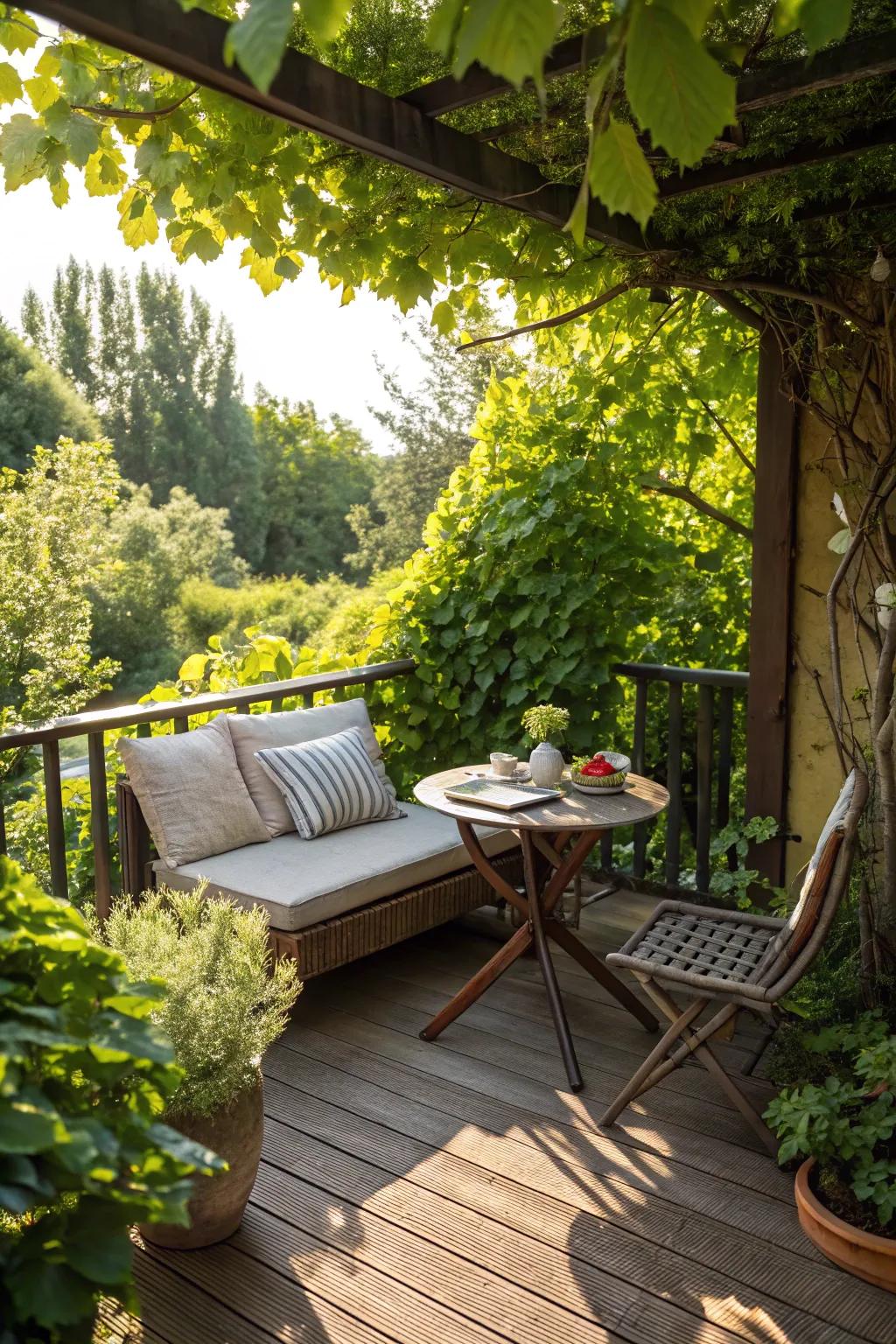 A sun deck enveloped by nature's embrace.