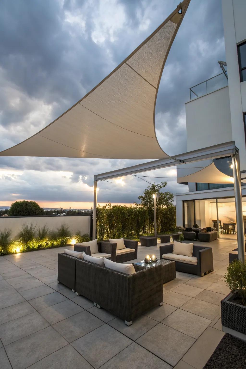 Add a modern flair with a triangular shade sail.
