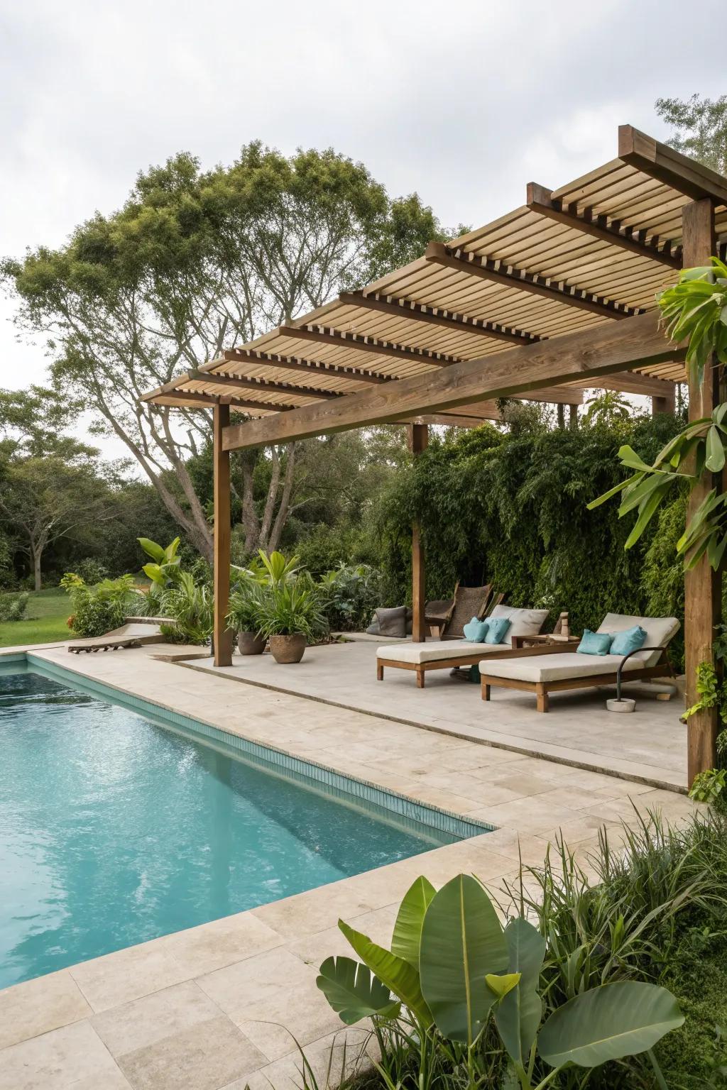 A pergola offers a charming and functional addition to your pool area.