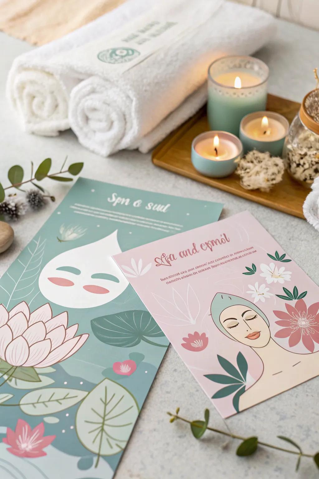 Elegant spa-themed invitations set the tone for a relaxing celebration.