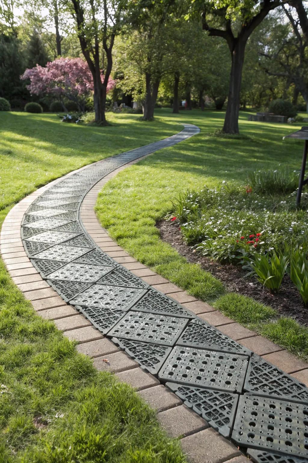 Interlocking mats create a quick and tidy temporary walkway.