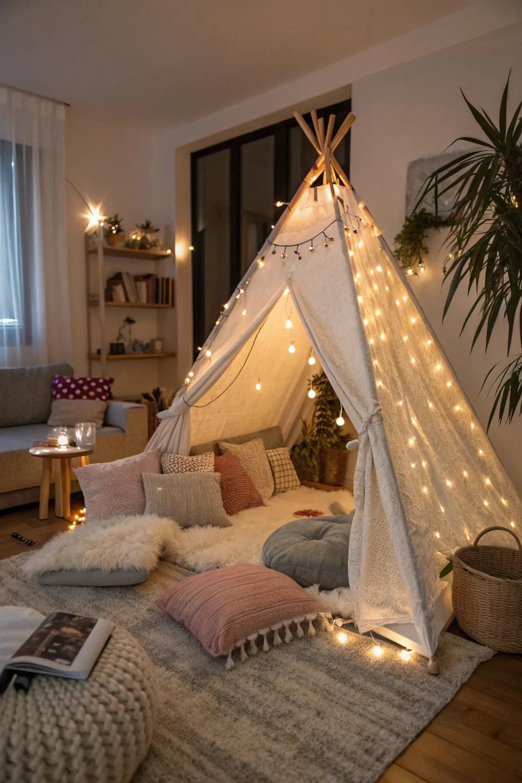 Transform your living room into a romantic indoor tent escape.