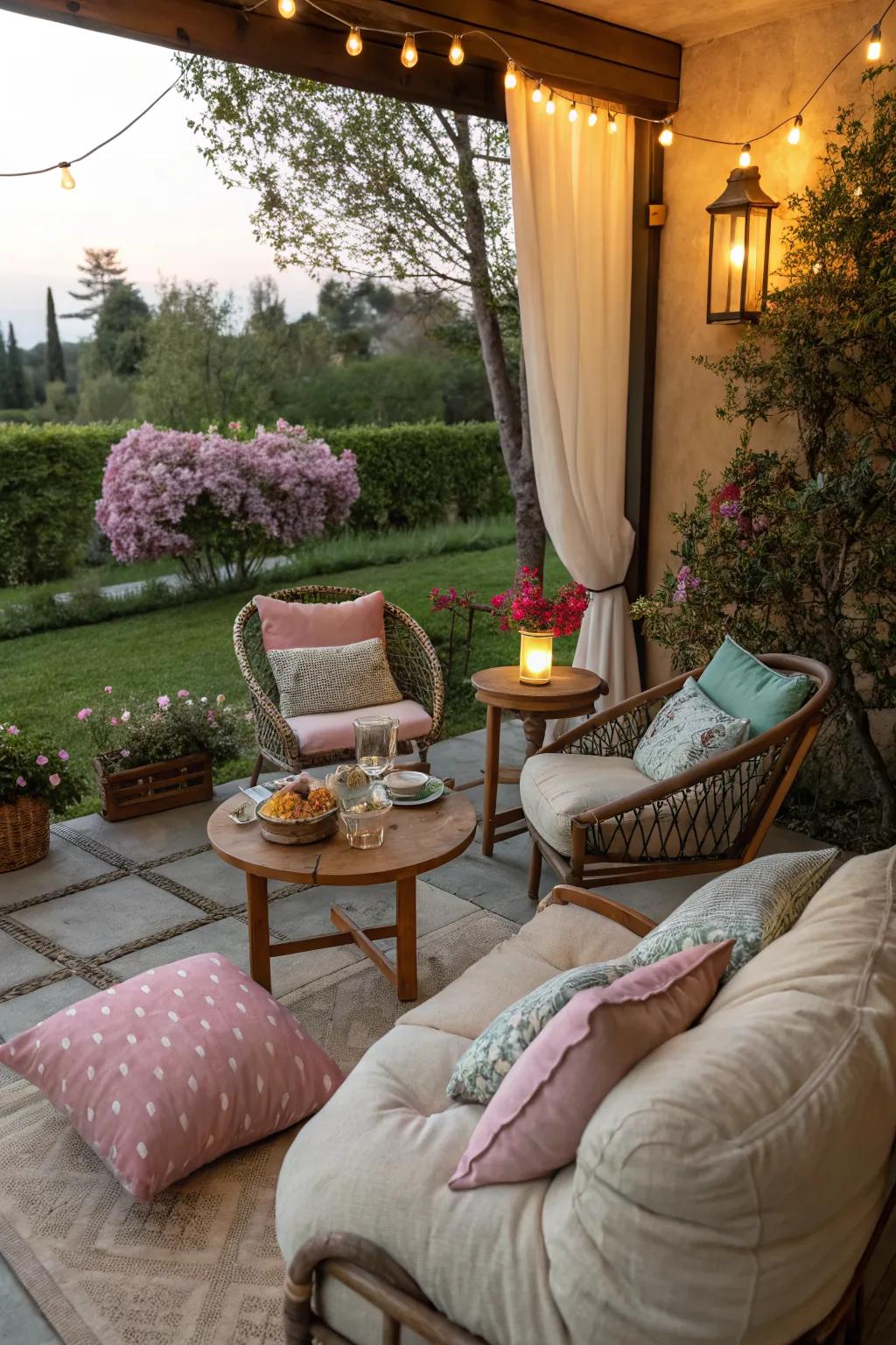 A cozy corner seating area on a terrace, perfect for relaxation.