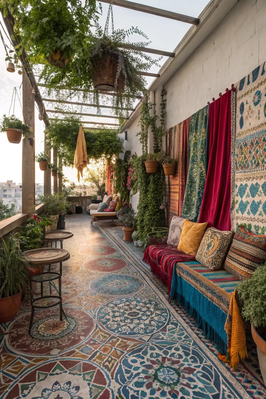 Give your terrace an artistic touch with intricate patterned tiles.