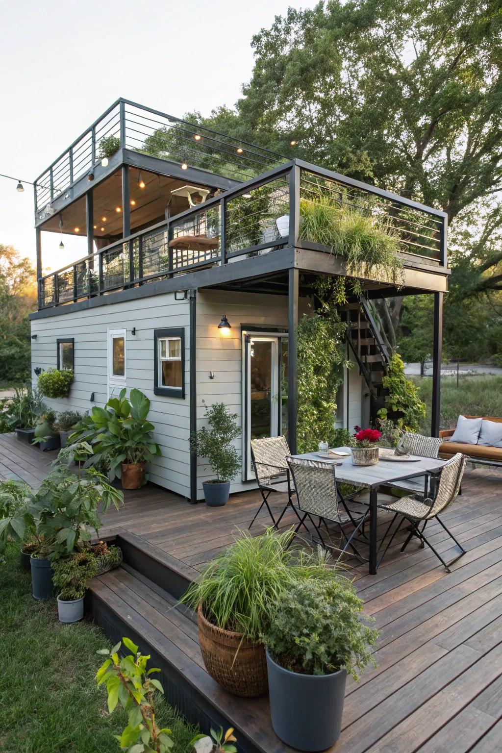 A multi-level deck design enhances functionality and style.