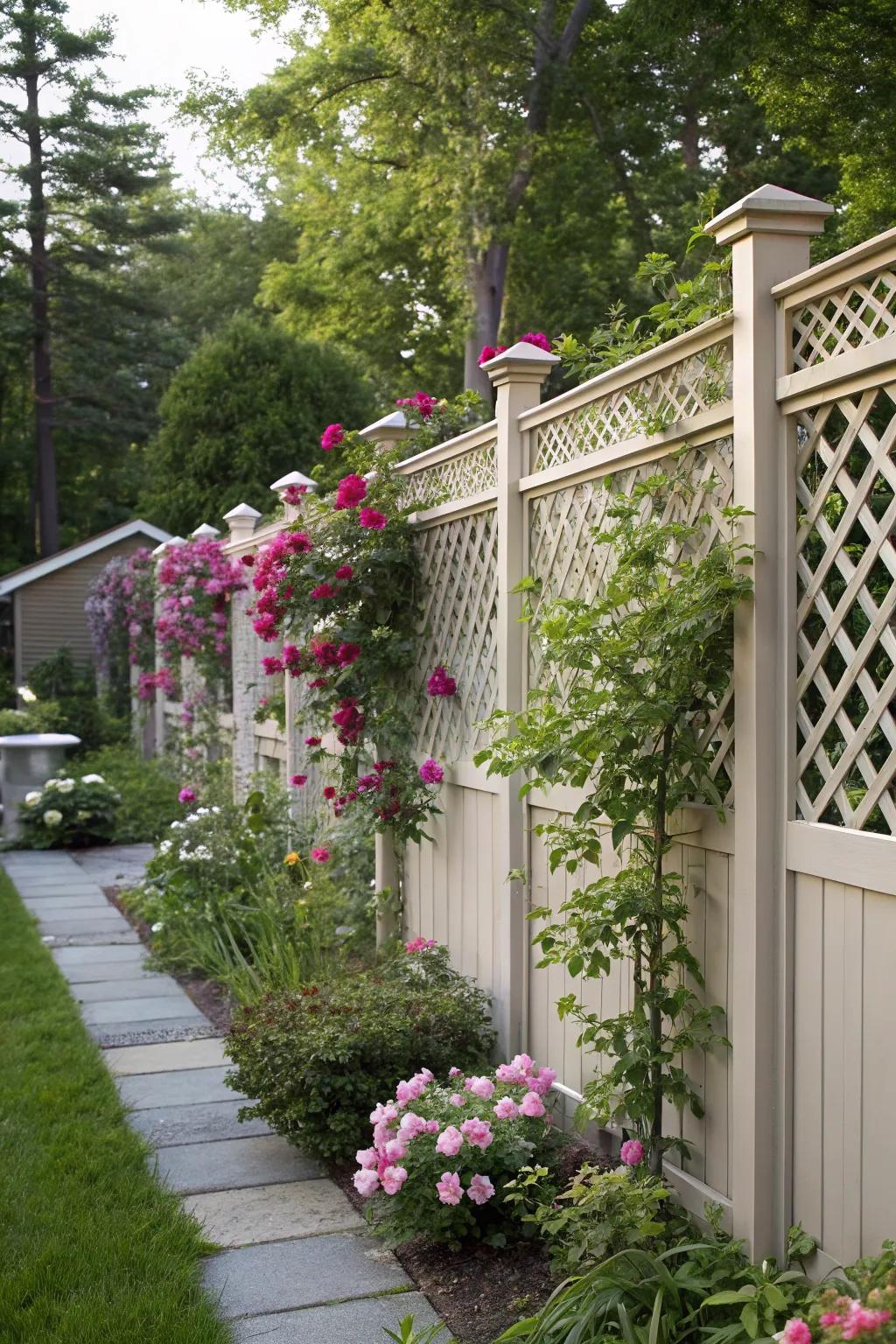 Decorative lattices add elegance and support for climbing plants.