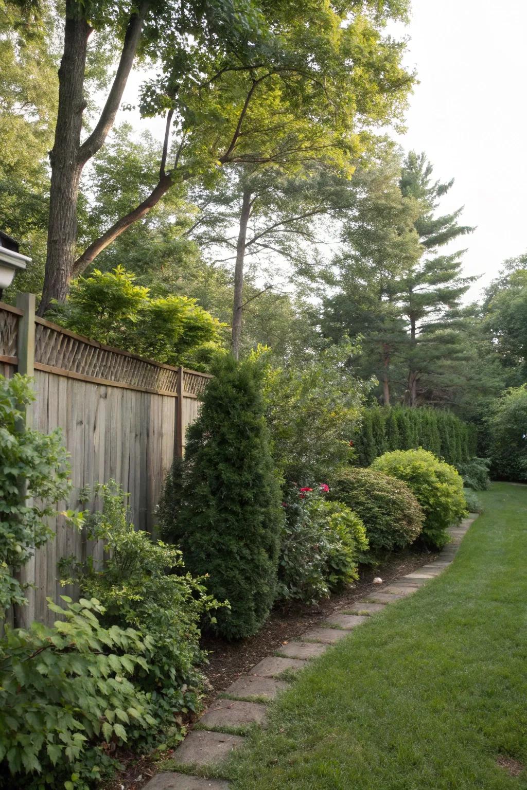 Create privacy with a mix of shrubs and trees.