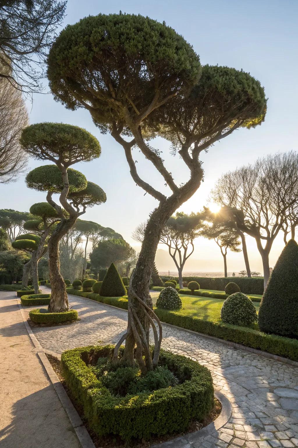 Sculptural tree forms add an artistic flair to any garden.