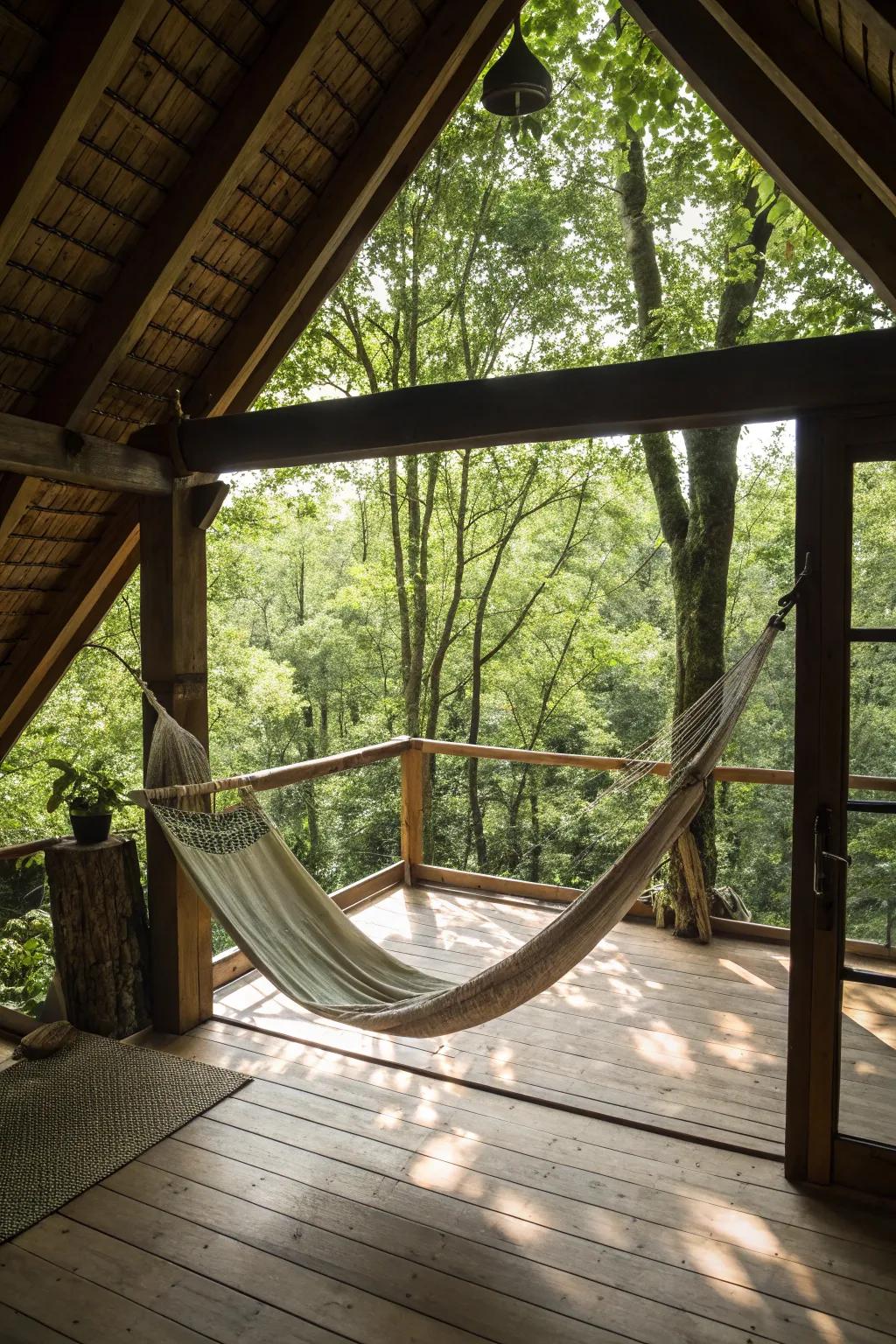 Relax and unwind in a hammock tucked away in your treehouse.