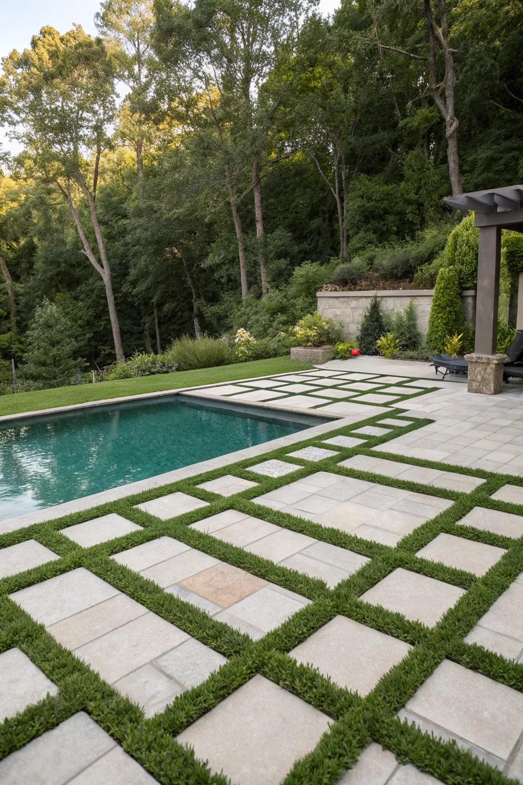 Geometric patterns add a modern touch to your poolside.