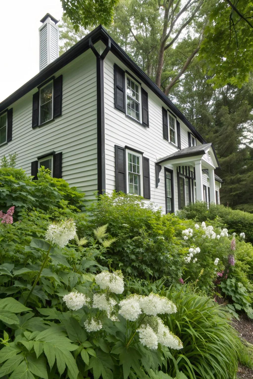 A classic white and black exterior creates a bold statement.