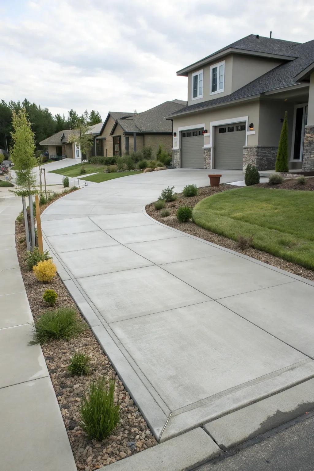 A sleek concrete driveway complements minimalist home designs.