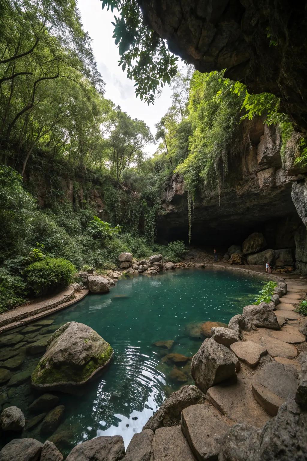 An underground pool that blends harmoniously with its natural surroundings, creating a serene retreat.
