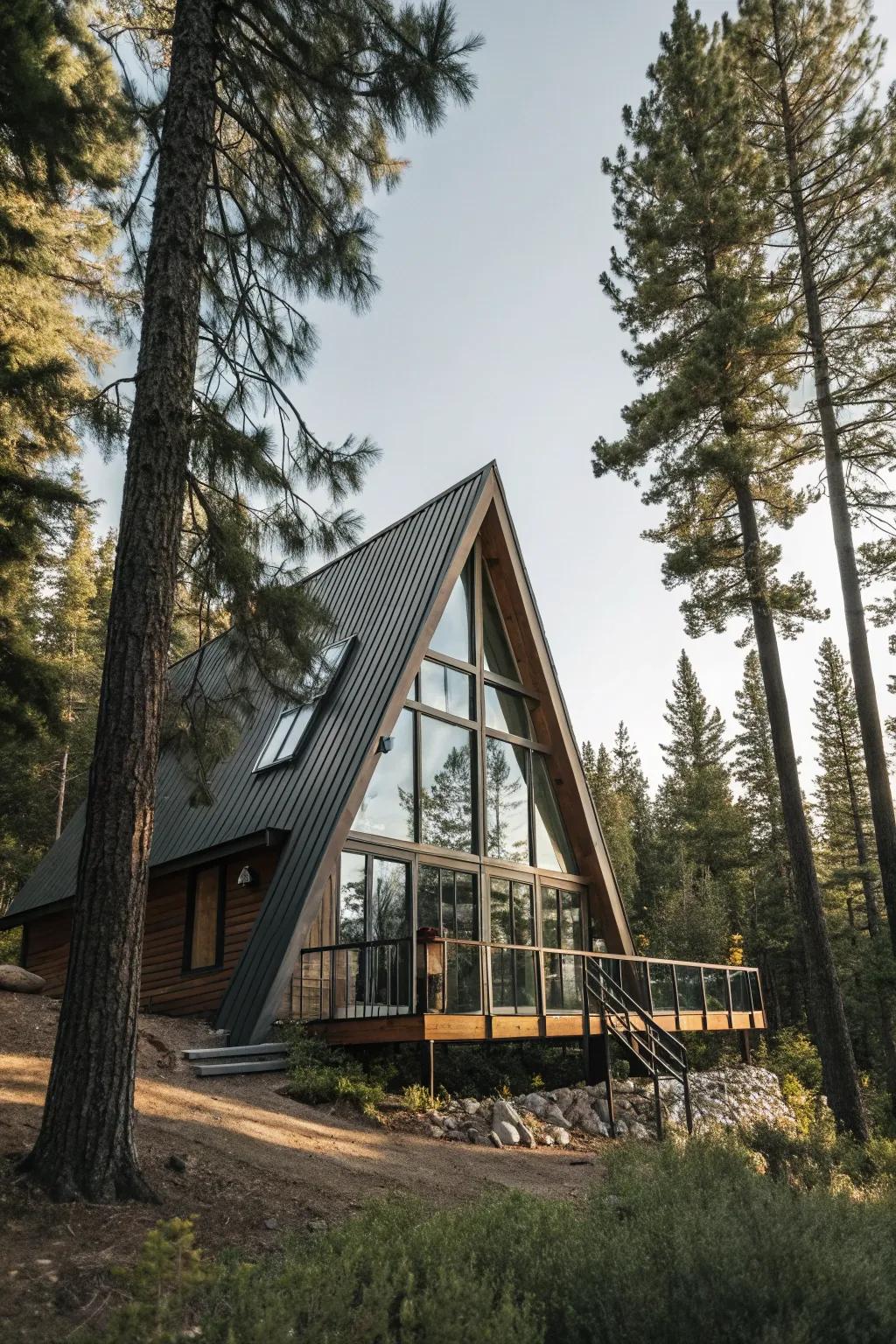 A-frame cabins blend modern design with rustic charm.