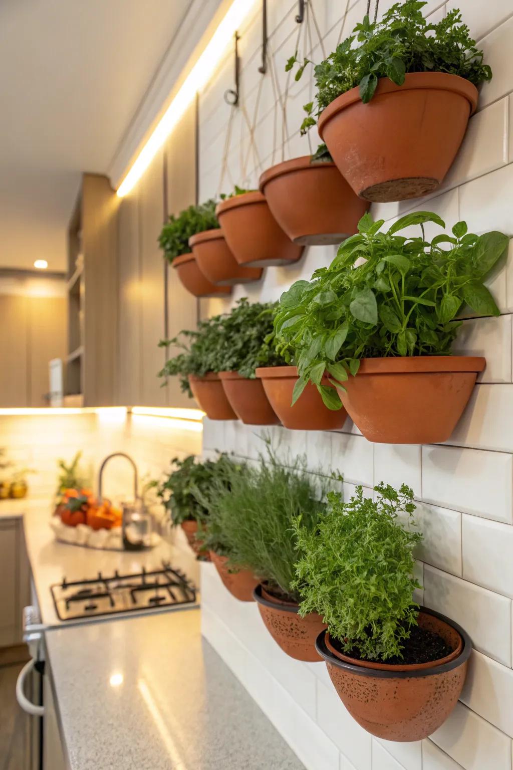 Bring fresh herbs into your kitchen with wall-mounted planters.