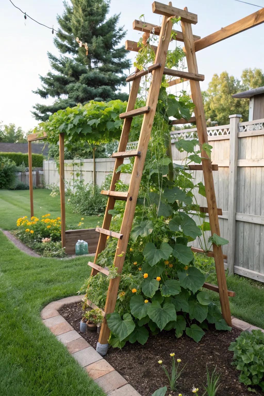 A wooden trellis provides support and style to your garden.