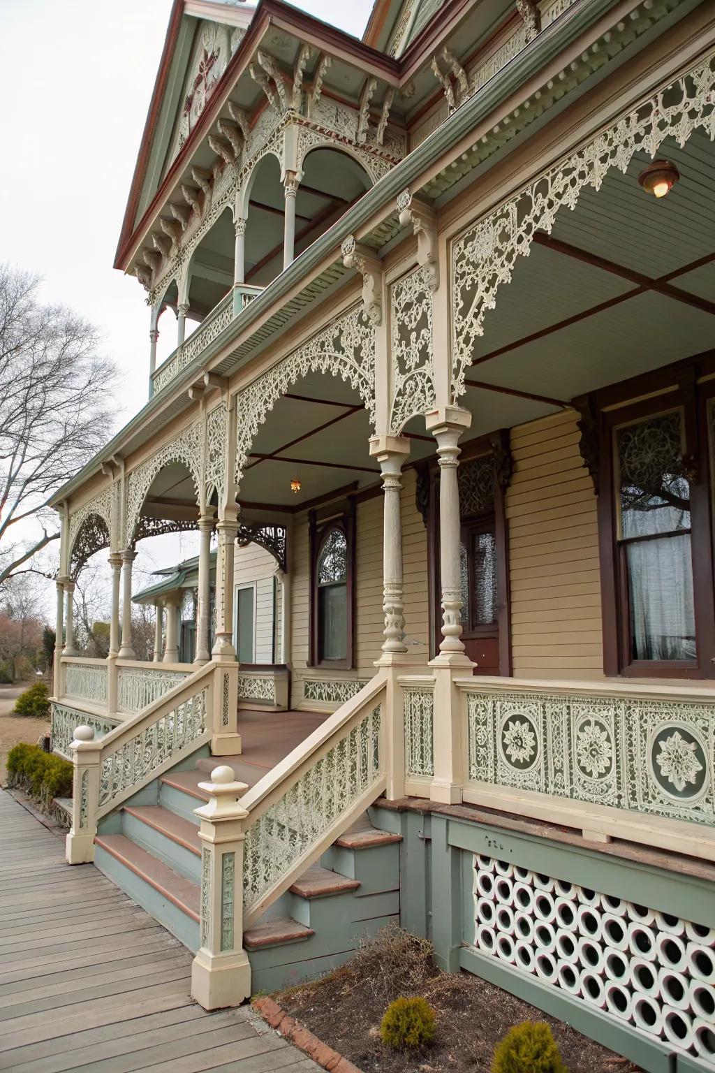 Intricate woodwork adds authentic Victorian charm.